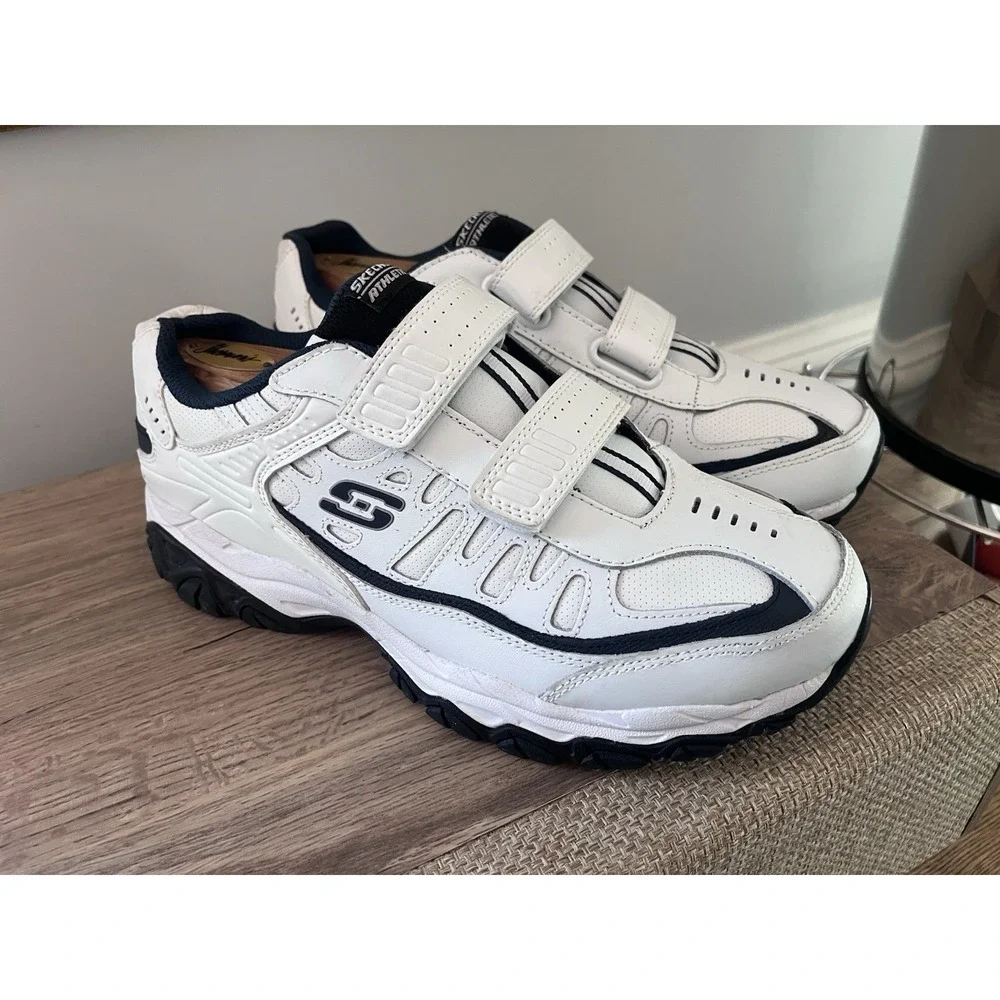 Skechers Mens After Burn Memory Shoes Sneakers Size 9 White & Navy Blue